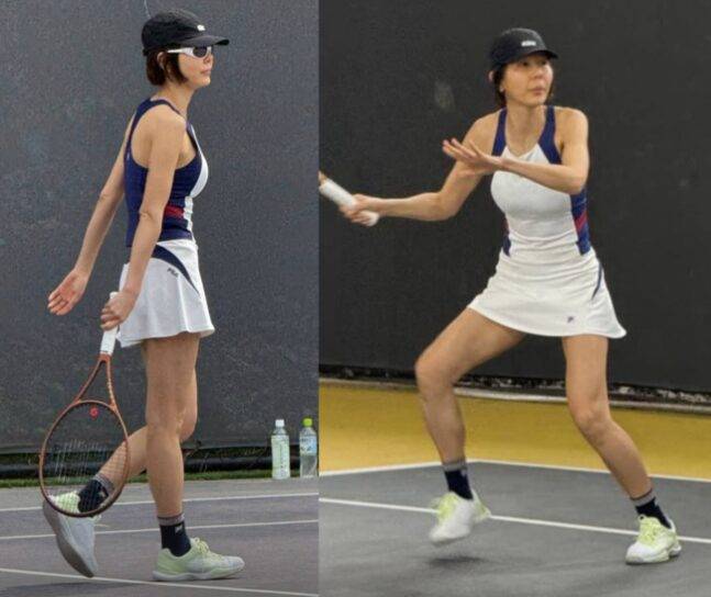 김나영이 테니스를 치며 하체 근육을 자랑했다. 테니스는 근육 강화에 좋은 운동이다. 사진=김나영 SNS