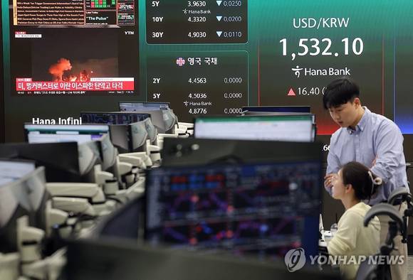 원·달러 환율이 1530원을 넘어선 31일 서울 중구 하나은행 딜링룸에서 직원이 업무를 보고 있다. [사진=연합뉴스]