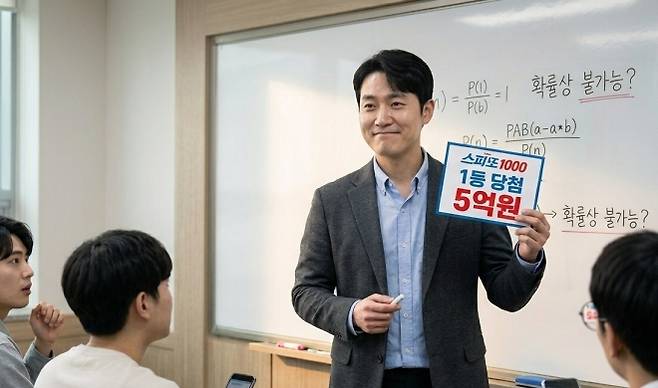 즉석복권 1등에 당첨된 수학 강사를 재구성한 이미지. 기사 내용과 직접 관련 없는 AI 생성 이미지