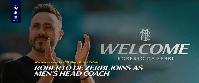 로베르토 데 제르비 감독의 영입을 발표한 토트넘 [토트넘 홈페이지 캡처. 재판매 및 DB 금지]