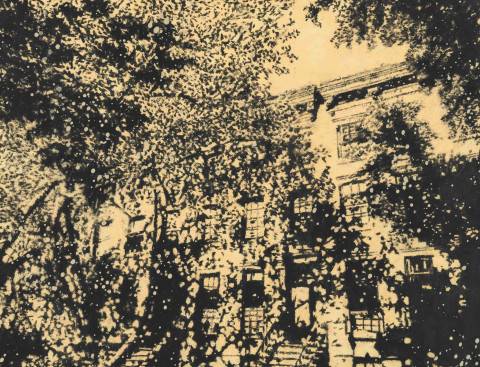 ▲ 송화가루와 목탄을 이용해 빛과 그림자를 표현한 작품 'Shadow of the trees'