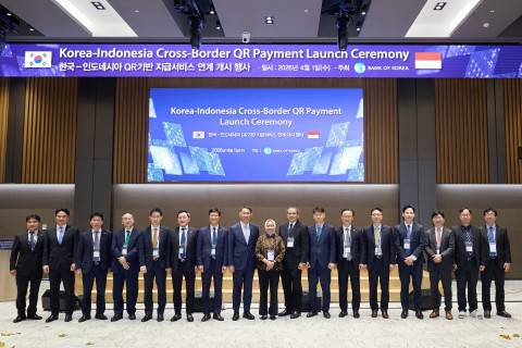 쿠콘이 한·인니 국가 간 결제 서비스 개시 기념행사에 핵심 파트너로 참여했다. (오른쪽에서 두 번째가 쿠콘 심석민 상무) /쿠콘