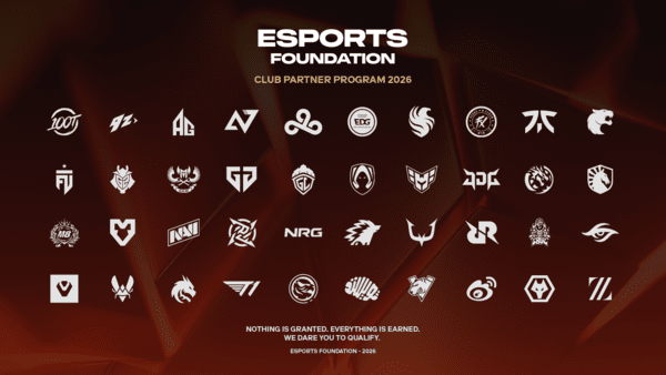 e스포츠 재단(The Esports Foundation)은 '2026 e스포츠 재단 클럽 파트너 프로그램(Esports Foundation Club Partner Program)'에 젠지(Gen.G)와 T1이 선정됐다고 발표했다. (EF 2026 Club Partner Program All Clubs Header). /사진=e스포츠 재단