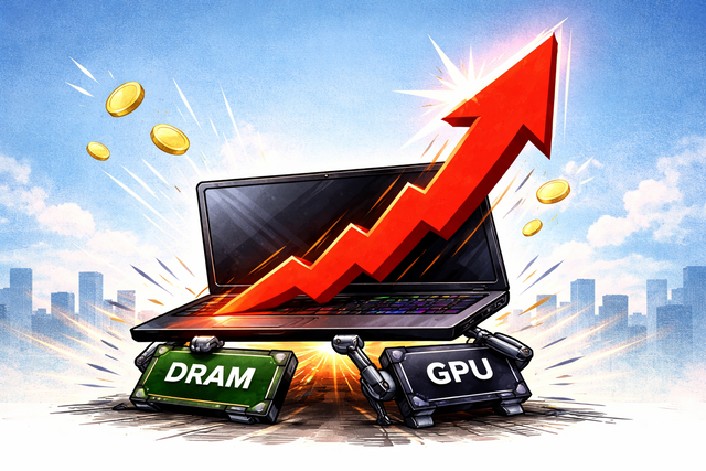 노트북 가격이 1년 새 50% 이상 폭등한 사례가 나오면서 메모리 가격 상승 여파가 현실화되고 있다. 챗GPT가 그린 일러스트.
