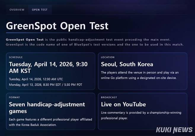 ‘익명’ 프로기사 7명이 오는 14일 AI와 ‘치수고치기’를 펼친다. ‘그린스팟 오픈 테스트’ 홈페이지 캡처