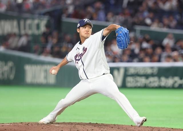 3월 5일 일본 도코돔에서 열린 2026 월드베이스볼클래식(WBC) 조별리그 C조 1차전 한국과 체코의 경기. 5회초 한국 세 번째 투수 정우주가 역투하고 있다. 사진=연합뉴스