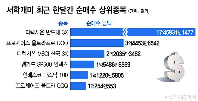 서학개미 최근 한달간 순매수 상위종목/그래픽=김지영