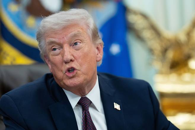 도널드 트럼프 미국 대통령이 31일(현지시간) 백악관 집무실에서 연설을 하고 있다. [UPI]