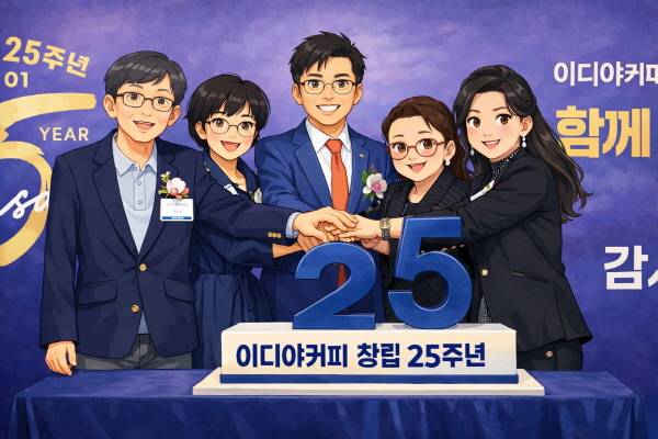 이디야커피가 창립 25주년을 맞아 지난 1일 서울 논현동 사옥에서 기념식을 열었다. 문창기 회장은 “서로에 대한 신뢰와 책임이 만든 25년이었다”며 향후 25년은 K-커피 글로벌 도약의 시기로 삼겠다고 밝혔다.&nbsp;기사 이해를 돕기 위한 이미지. AI생성&nbsp;