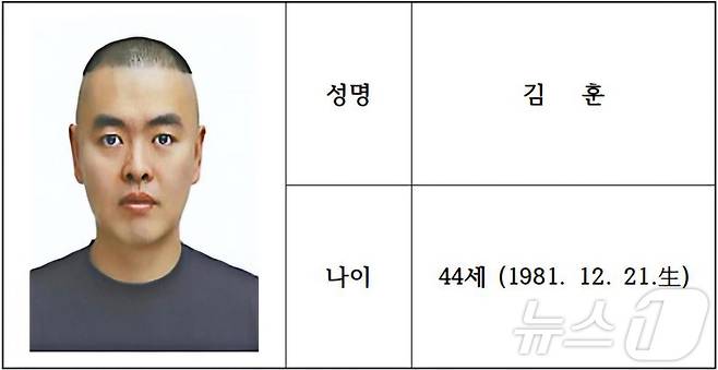 스토킹 해오던 20대 여성을 살해한 혐의로 구속된 김훈 씨(44·남)의 신상정보가 공개됐다. 경기북부경찰청은 19일 오전 산상정보공개심의위원회의 심의를 거쳐 경기북부경찰청 누리집에 김 씨의 얼굴, 성명, 나이 등의 신상정보를 공개했다고 밝혔다. 김 씨는 지난 14일 오전 경기 남양주시 오남읍의 한 도로에서 과거 교제했던 A 씨(20대·여)를 스토킹 끝에 흉기로 살해한 혐의를 받는다. (경기북부경찰청 제공. 재판매 및 DB 금지) 2026.3.19 ⓒ 뉴스1