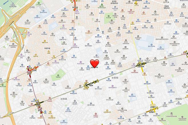 소속사 안테나 사옥을 중심으로 형성된 유재석의 논현동 직주근접 부동산 벨트 위치도. 네이버지도