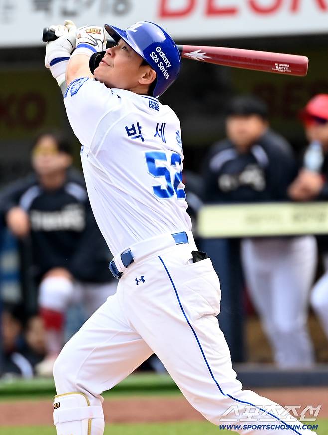 24일 대구삼성라이온즈파크에서 열린 KIA와 삼성의 시범경기. 삼성 박세혁이 타격을 하고 있다. 대구=허상욱 기자wook@sportschosun.com/2026.03.24/