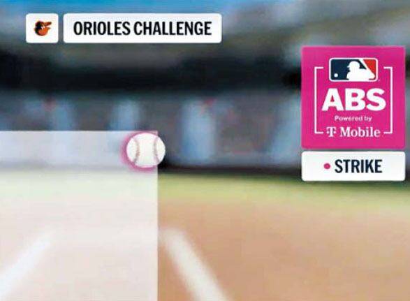 지난 2일 MLB 오리올스와 레인저스의 경기 9회초에 나온 ABS 판독 장면. 공이 스트라이크존 안에 들어와 있다. /MLB닷컴