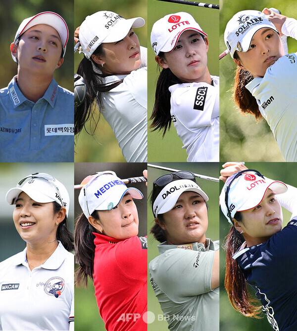 2026년 미국여자프로골프(LPGA) 투어와 유럽여자프로골프투어(LET) 공동 주관의 아람코 챔피언십에 출전한 김효주, 윤이나, 황유민, 고진영, 이미향, 김아림, 유해란, 최혜진 프로. 사진제공=ⓒAFPBBNews = News1 (사진을 무단으로 사용하지 마십시오.)