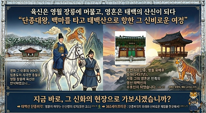 단종이 태백산 신령이 되었다는 희망섞인 설화를 영월 이웃 태백시가 일러스트로 만들었다.