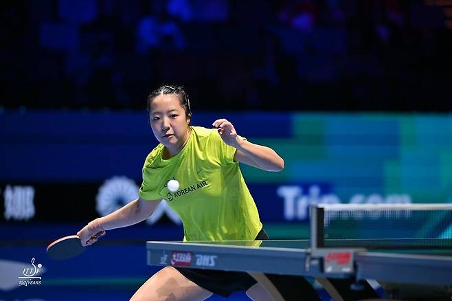 탁구 여자 월드컵에 출전한 신유빈의 경기 장면 [ITTF 홈피 캡처. 재판매 및 DB 금지]