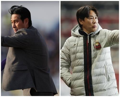유병훈(왼쪽) 감독과 김기동 감독. 사진 | 한국프로축구연맹