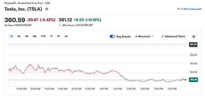 테슬라 일일 주가 추이 - 야후 파이낸스 갈무리 /사진=뉴스1