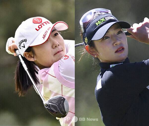2026년 미국여자프로골프(LPGA) 투어 아람코 챔피언십에 출전한 황유민 프로, 일본의 하라 에리카. 사진제공=ⓒAFPBBNews = News1 (사진을 무단으로 사용하지 마십시오.)