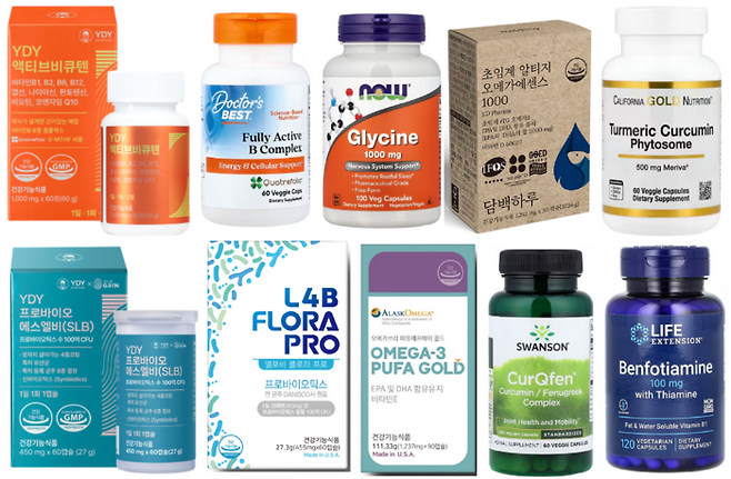전문가들이 추천하는 다양한 영양제. 나이가 들수록 비타민 B군과 오메가3, 코큐텐 등을 복용하라는 추천이 많았다. [각 사 홈페이지]