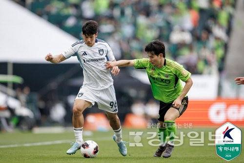 ▲ 전북 김진규(왼쪽)와 울산 최석현. 한국프로축구연맹 제공