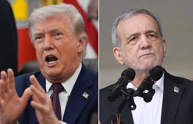 도널드 트럼프 미국 대통령(왼쪽), 마수드 페제슈키안 이란 대통령. AP 뉴시스