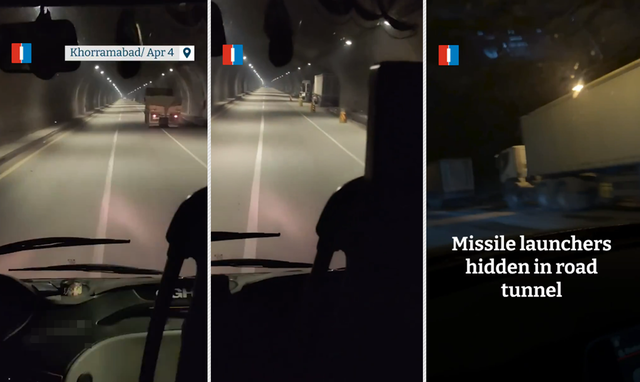 이란 신정통치 저항매체 ‘이란인터내셔널’은 지난 4월 5일(현지시간) X(옛 트위터) 공식 계정으로 공개한 제보 영상으로 이슬람혁명수비대(IRGC, 최고지도자 친위 군사조직)의 미사일 발사대가 4일 코라마바드에서 아흐바즈로 가는 도로의 터널 안에 숨겨져 있다고 폭로했다.[이란인터내셔널 X 게시물 갈무리]