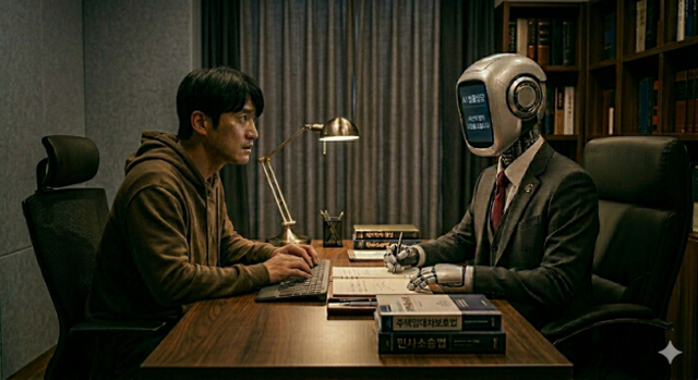 생성형 인공지능(AI)을 이용해 법률 조언을 구하는 모습을 시각화한 그림. 제미나이 나노바나나·문지수 기자