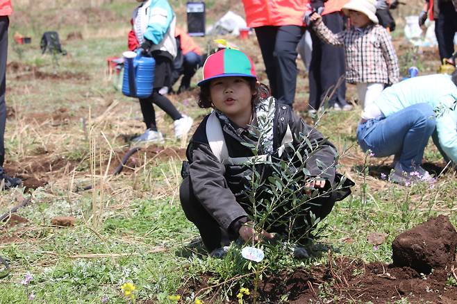 비양도 올리브나무 심기엔 미래세대도 참가했다.