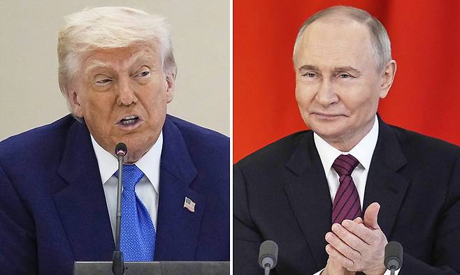 도널드 트럼프 미국 대통령(왼쪽). 블라디미르 푸틴 러시아 대통령.&nbsp;AP연합뉴스