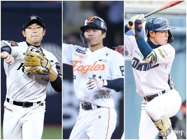 유신고 출신의 KT 이강민, 한화 오재원, NC 신재인(왼쪽부터)이 데뷔 시즌부터 두각을 나타내고 있다. 사진제공|KT 위즈·한화 이글스·NC 다이노스