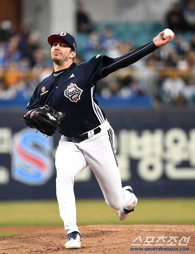 31일 대구 삼성라이온즈파크에서 열린 삼성과 두산의 경기. 투구하고 있는 두산 잭로그. 대구=송정헌 기자songs@sportschosun.com/2026.03.31/