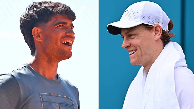 달아나려는 알카라스와 추월하려는 시너.&nbsp;