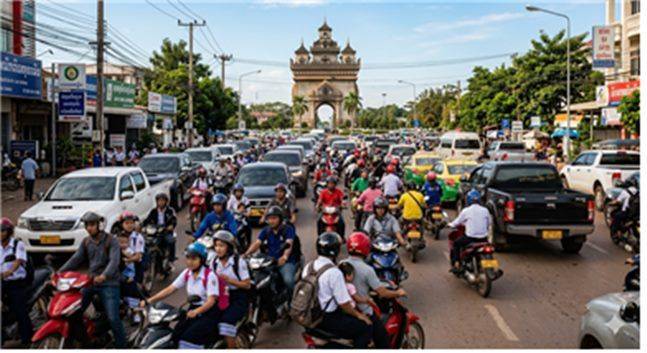 라오스 수도 비엔티안의 출근길 풍경 ⓒAI 제작