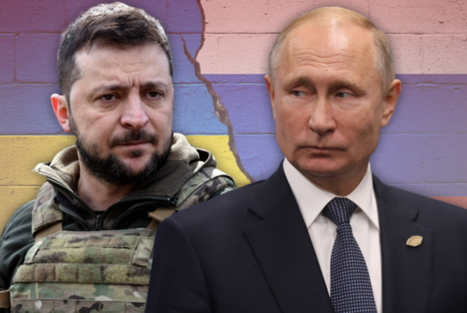 왼쪽부터 젤렌스키 우크라이나 대통령, 푸틴 러시아 대통령