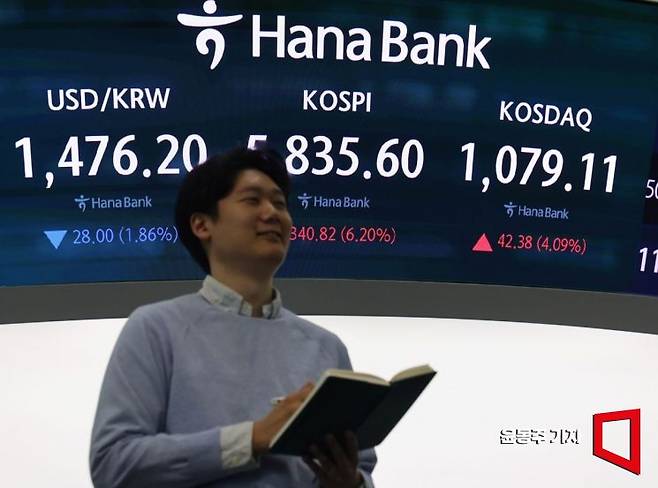 미국과 이란이 2주간 휴전에 합의한 소식이 알려진 8일 코스피 지수가 장개장과 동시에 6% 넘게 폭등하며 장을 시작했다. 서울 중구 하나은행 딜링룸 지수 현황판에 각종 지수가 표시되고 있다. 2026.04.08 윤동주 기자