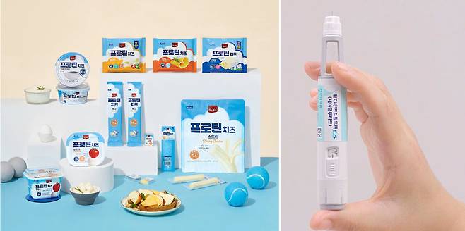매일유업의 단백질 함유 유제품(왼쪽) 노보노디스크의 비만 치료제 위고비(오른쪽). 각 사 제공