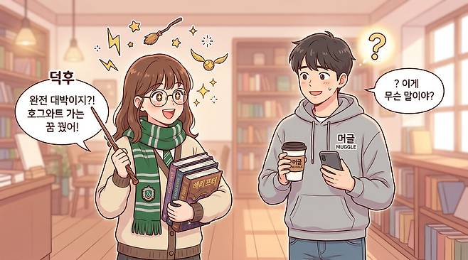 생성형 인공지능(AI) 퍼플렉시티에 ‘해리 포터 덕후와 머글의 차이를 일러스트로 그려줘’라고 지시어를 입력해 생성한 이미지.