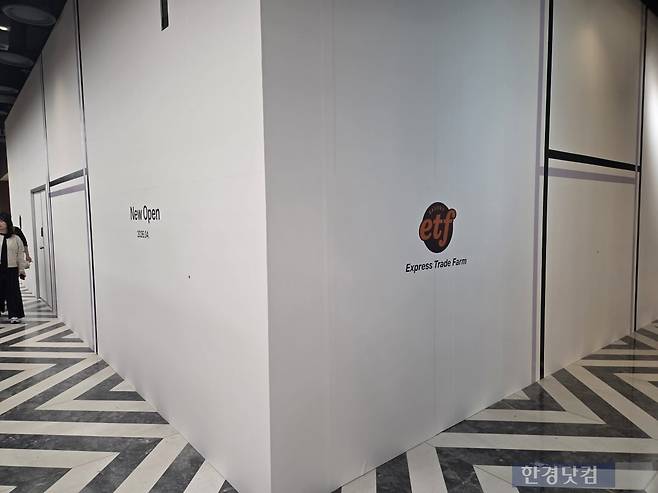 지난 4일 서울 영등포구에 있는 더현대서울 지하2층에 내부 공사를 위한 외벽이 설치돼있다./사진=박수림 기자