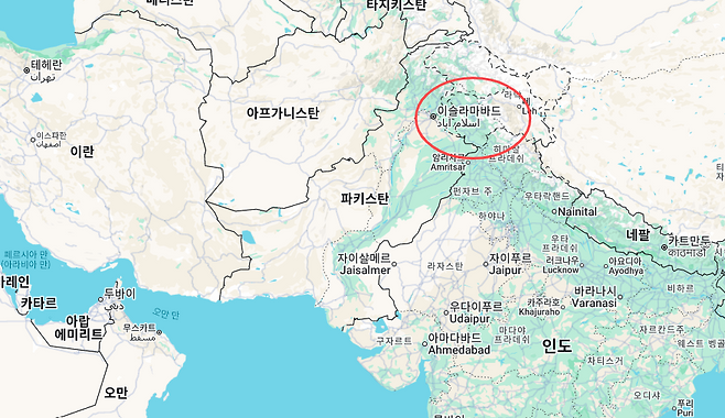 파키스탄 수도 이슬라마바드 위치. 구글지도 갈무리