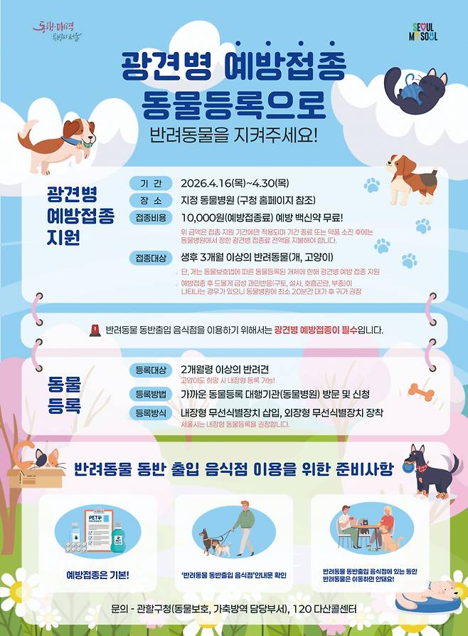 서울 강남구가 이달 말일까지 '봄철 반려동물 광견병 예방접종 지원사업'을 실시한다/사진제공=서울 강남구