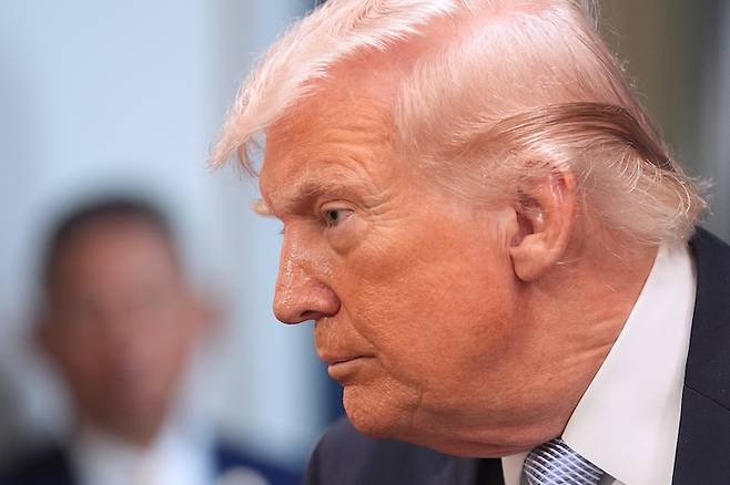 도널드 트럼프 미국 대통령이 4월 6일(현지시간) 백악관에서 기자회견을 갖고 한국, 일본, 호주 등 동맹국을 맹비난했다.[사진 | 뉴시스]