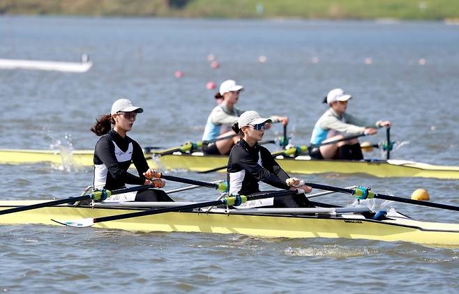 탄금호 국제조정경기장에서 훈련하는 조정팀 [충주시 제공. 재판매 및 DB 금지]
