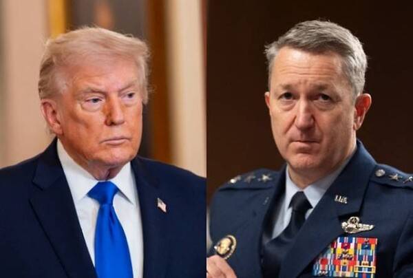 도널드 트럼프(왼쪽) 미국 대통령·댄 케인(오른쪽) 미 합참의장. UPI·AP 연합뉴스