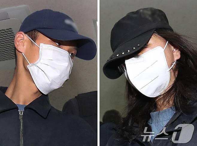 50대 장모를 살해하고 여행용 가방에 담아 대구 신천에 버린 혐의(존속살해 등)를 받는 조재복(왼쪽)과 사체유기 등에 가담한 딸 최모 씨가 지난 2일 구속 전 피의자 심문(영장실질심사)을 받기 위해 대구지법에 들어서고 있다. 2026.4.2 ⓒ 뉴스1 공정식 기자