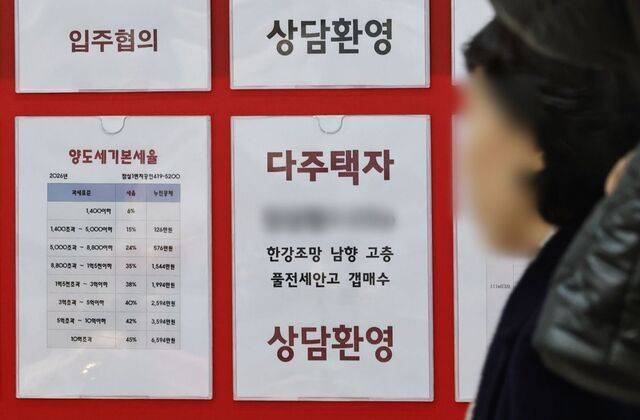 서울시내 한 부동산중개업소에 8일 매물과 함께 양도소득세 기본 세율 관련 안내문이 붙어 있다. 국민일보가 직접 둘러본 서울 지역 아파트 단지 매매 현장은 매수자와 매도자 모두 관망에 들어선 모습이었다. 연합뉴스