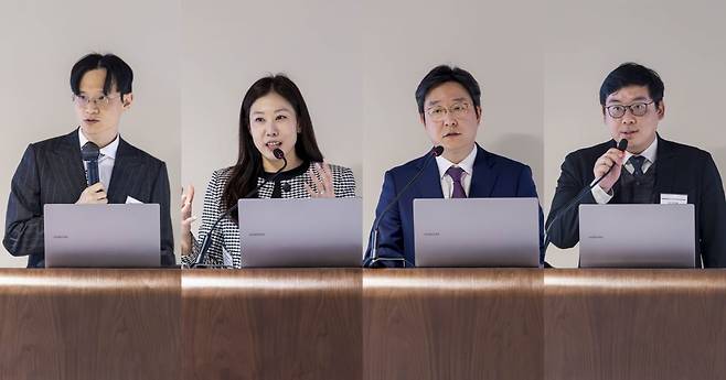 좌측부터 발표 중인 윤준석 변호사, 장마리아, 오혁 외국변호사, 이진욱 공인회계사.  /사진=법무법인 세종