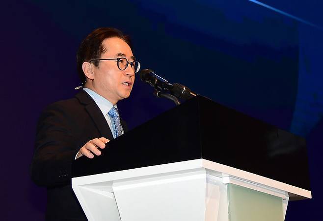 삼성전기 장덕현 대표이사가 주주총회에서 2026년 경영성과를 발표하고 있다. (사진=삼성전기 제공) *재판매 및 DB 금지