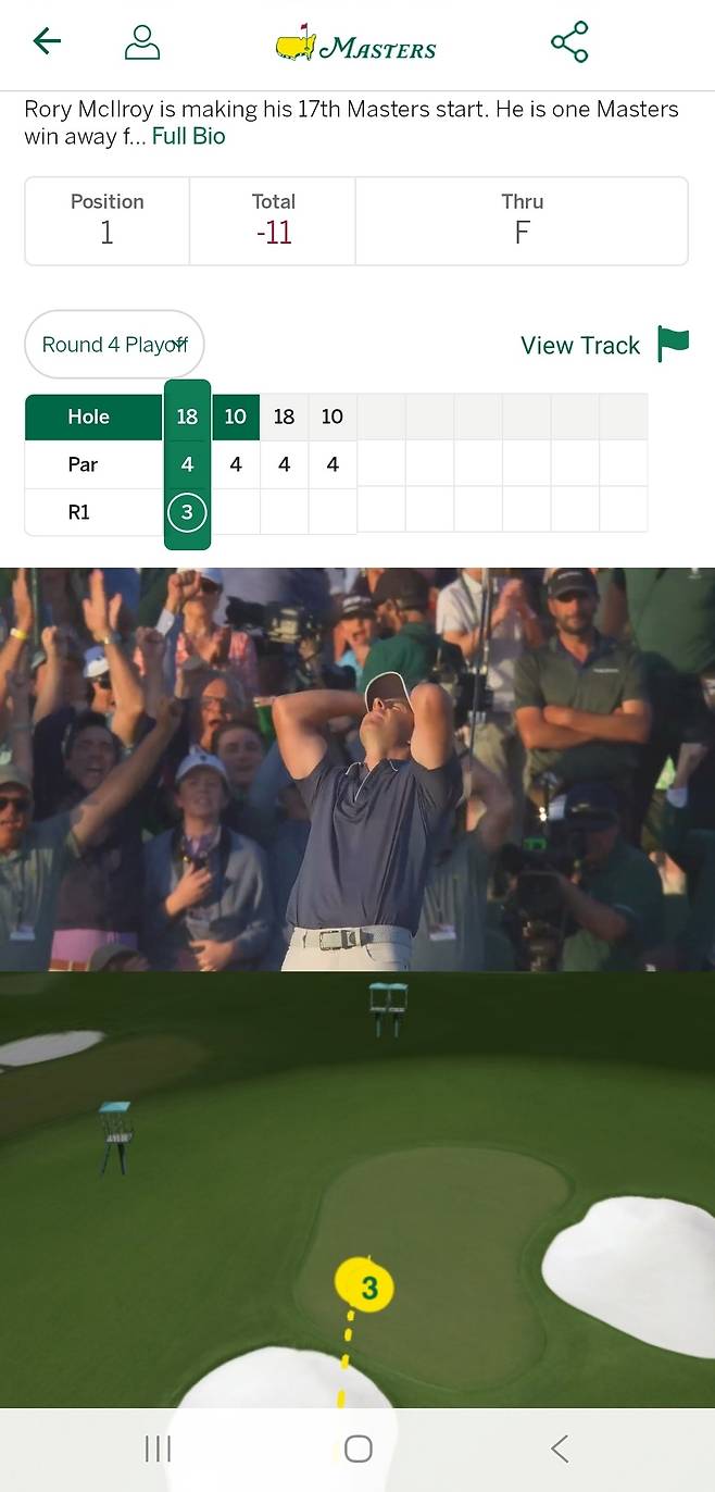 마스터스 애플리케이션을 통해 지난해 로리 매킬로이의 1라운드 첫 홀부터 우승 순간까지의 모든 샷을 상세한 데이터와 생생한 화질로 즐길 수 있다. 올해 대회도 모든 선수의 모든 샷을 선수별로 제공한다. 마스터스 앱 캡처