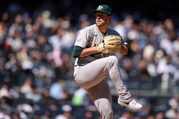 애슬레틱스 제프리 스프링스가 10일 뉴욕 양키스전에 선발 등판해 투구하고 있다. 게티이미지